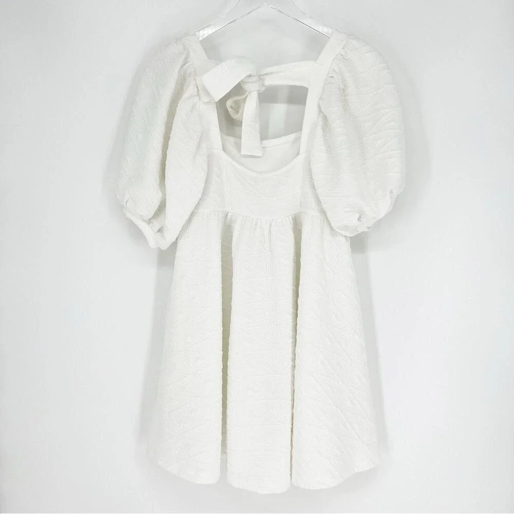NWT Free People Violet Puff Sleeve Mini Dress S White
